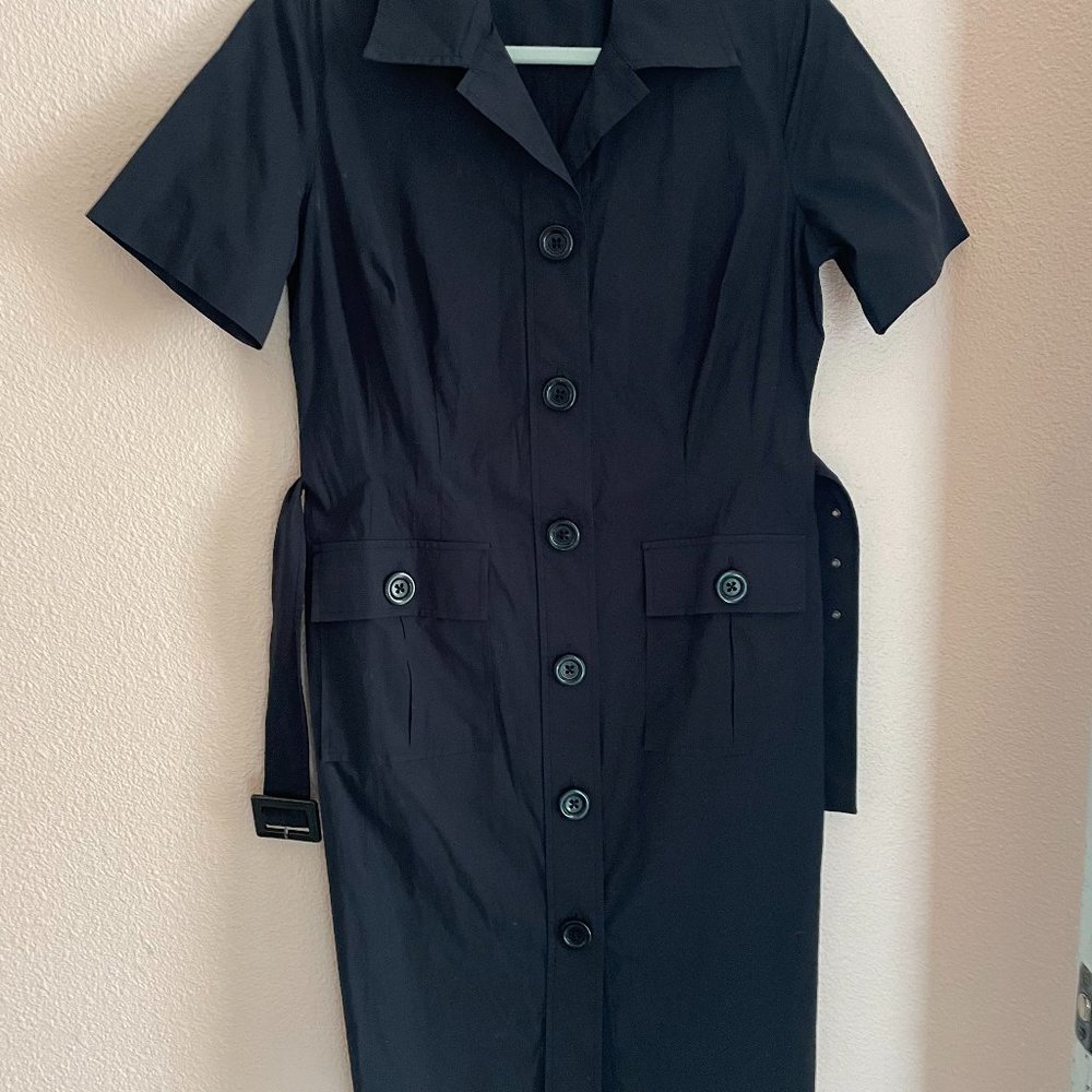 PENDLETON BLACK COTTON BLEND BELTED, COLLARED, V-NECK BUTTON-DOWN S/S SHIRTDRESS - Picture 3 of 8